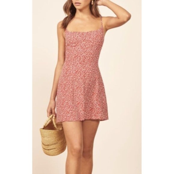 Reformation Dresses & Skirts - Reformation Yasmin Sundress Flare Mini Dress in Scribble Red Size 10